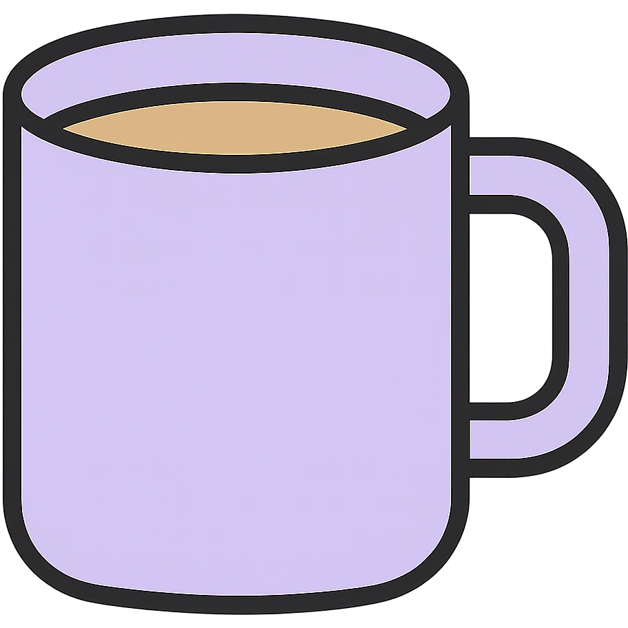 Edit the coffee mug to have a pastel purple shade, keeping the original icon color outlined style with black outlines and no background. emoji