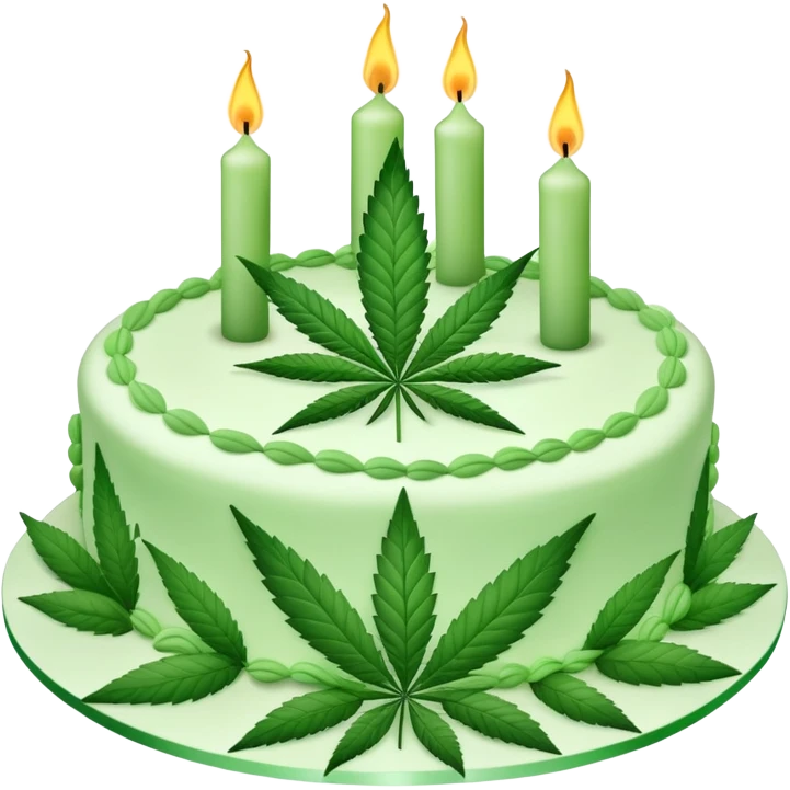 Birthday cake decorated with cannabis leaves and candles emoji