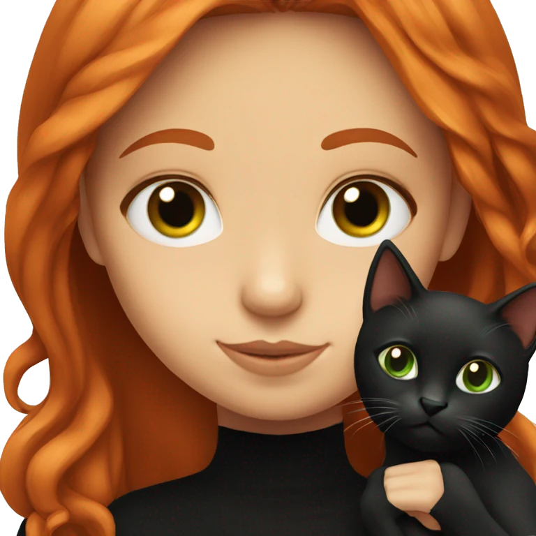 Red head girl with green eyes holding black cat  emoji
