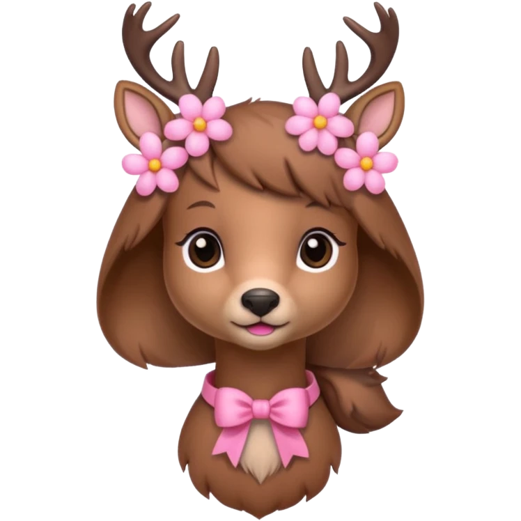Cute Doe with a pink bow and with flowers  emoji