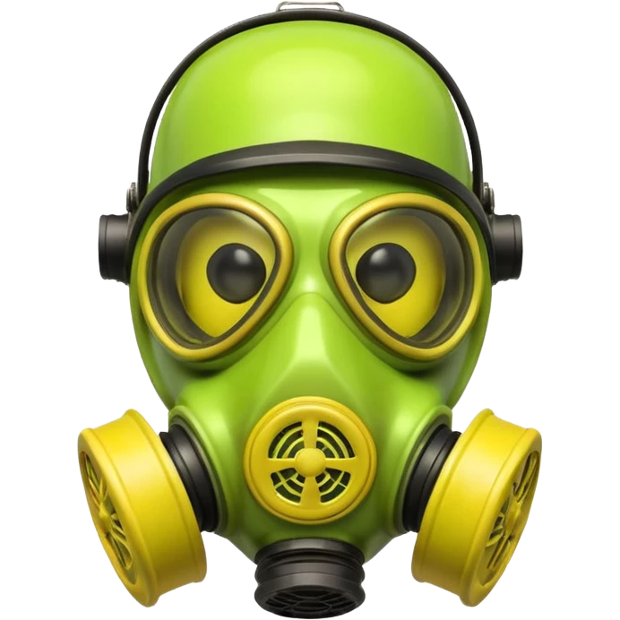 3D render of Gas Mask, toxic waste aesthetic, neon green bubbling liquid, caution yellow metal, industrial warning texture, Apple emoji style, isolated on white background --v 6.0 emoji