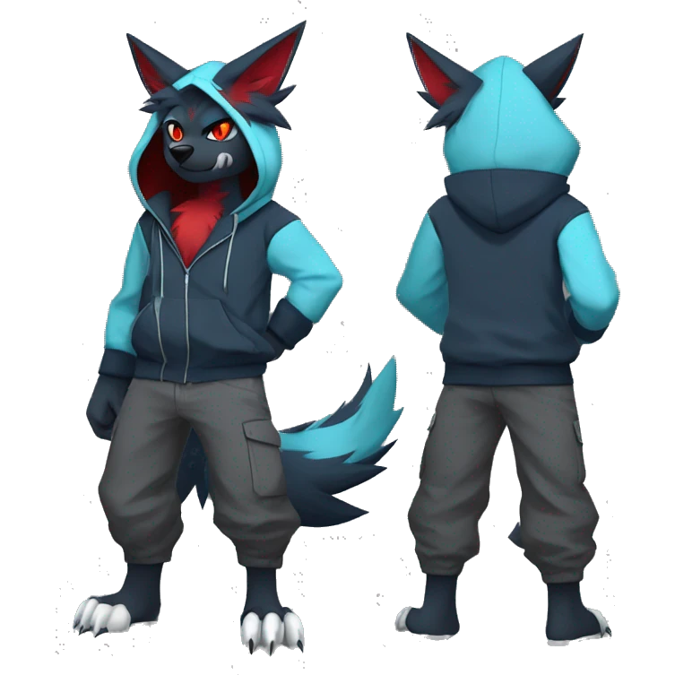 Cool Edgy Zorua-Zoroark-Mightyena with a collar and hoodie-sweater full body emoji