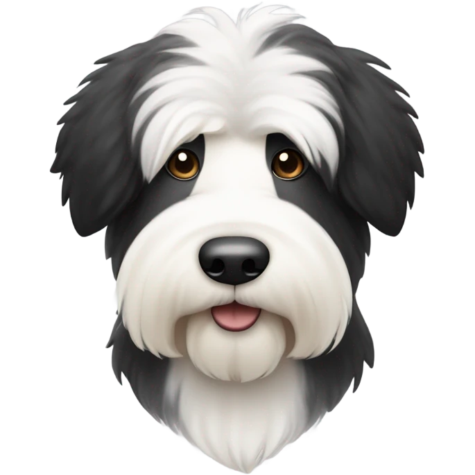 Old English sheepdog with a face that’s half black and half white. More black on left side than previous generation  emoji