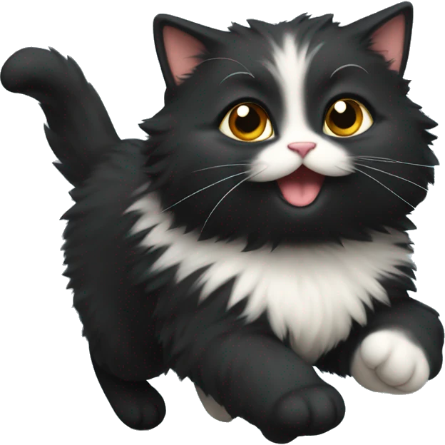 fluffy fat black kitten running emoji