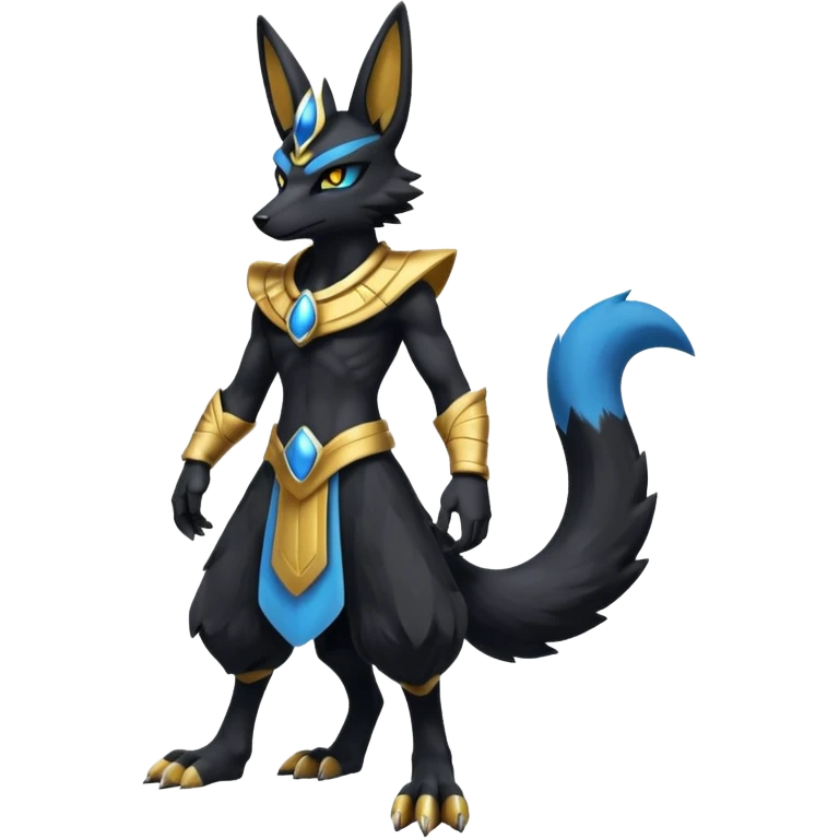 Black Dark Furry Fluffy Modern Futuristic Lucario-Anubis-fusion full body emoji