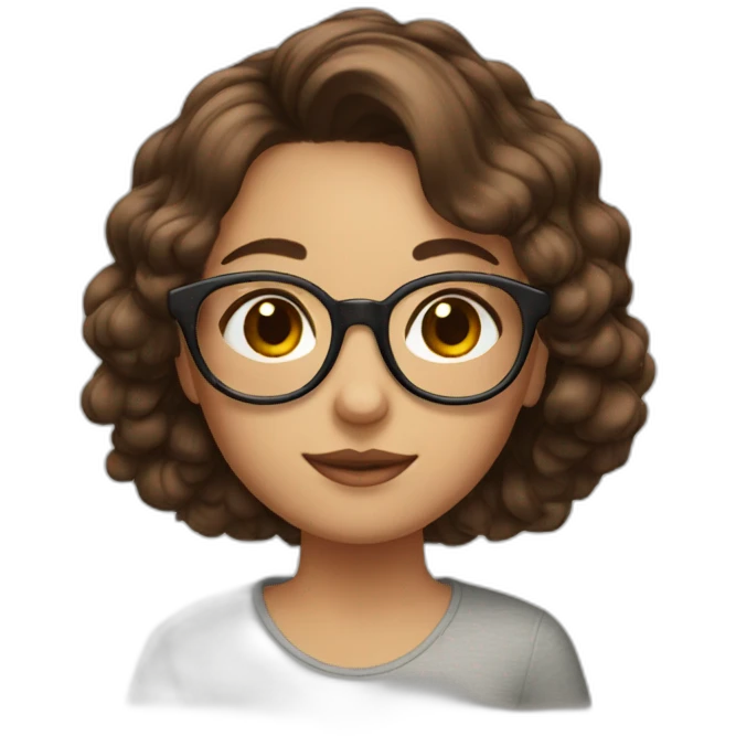 a girl with kurly brown hair brown eyes and round glasses emoji