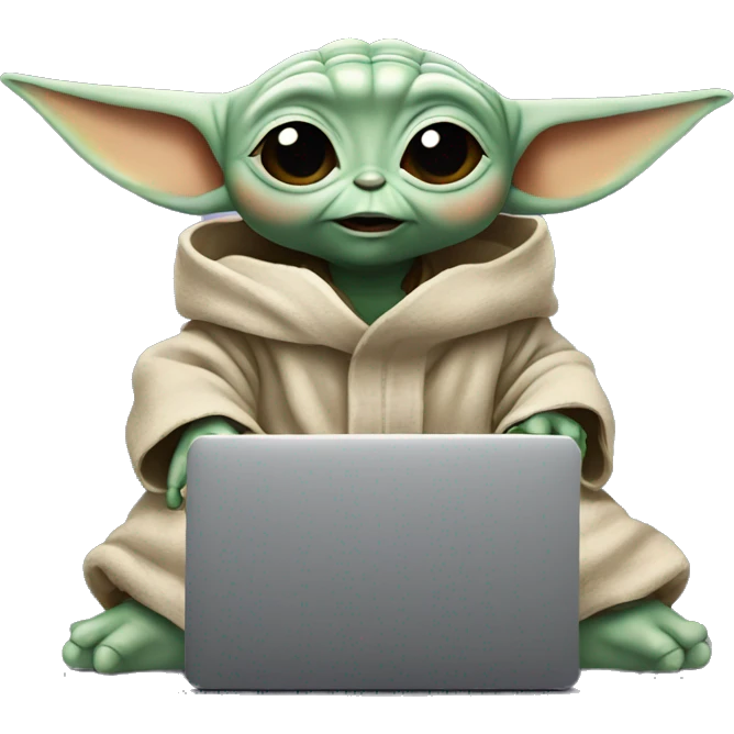 A cute Baby Yoda from Star Wars with a laptop emoji