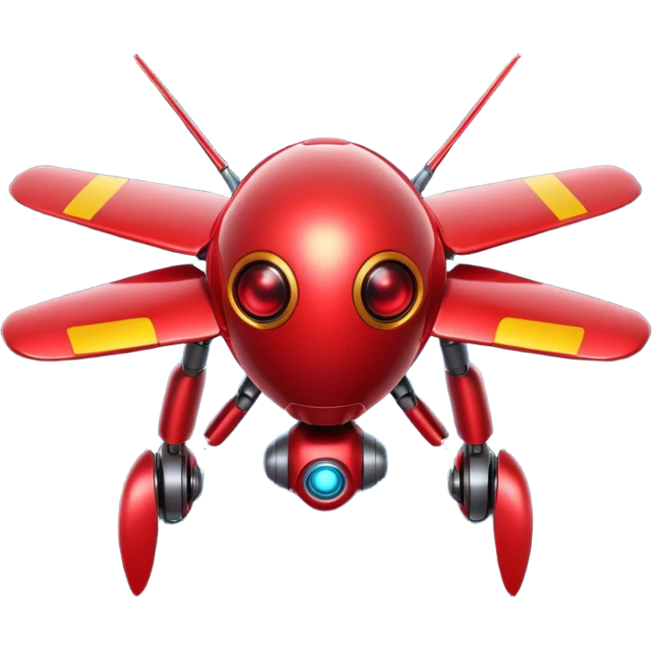 red Flying robot, small propellers, glowing eyes emoji
