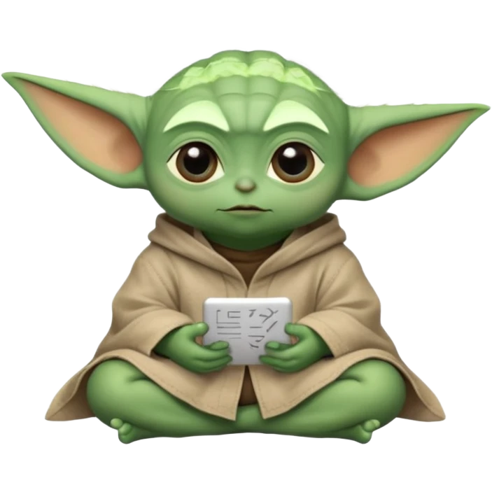 Baby Yoda sitting cross-legged with numbers and mathematical formulas coming out of his mind emoji