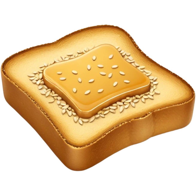 A slice of crispy golden toast with miso butter spread on top, rich brown glossy miso butter with sesame seeds, Japanese style, minimalist icon style emoji