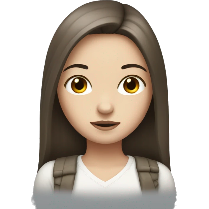 A girl with darl brown straight hair and white skin  emoji