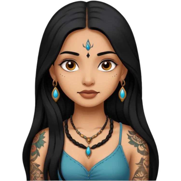 an ios genmoji for a pretty  indian girl with black long hair  tattooed, beautiful girl emoji