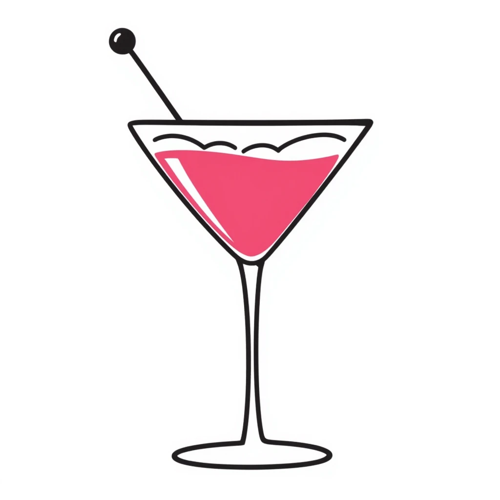 cosmopolitan cocktail in a martini glass, hand-drawn doodle style emoji