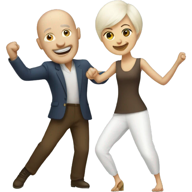 White bald man dancing with white brown haired woman  emoji