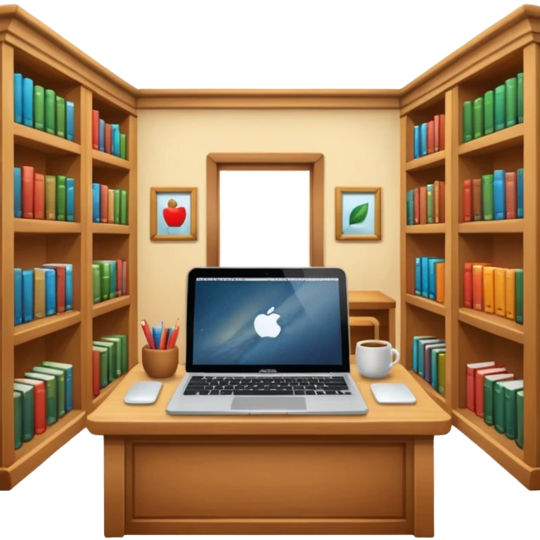 cute library with mac laptop in it emoji