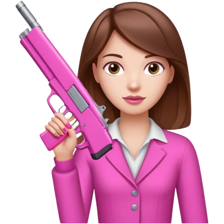 White Girl brown hair hand pink nails holding pink gun emoji