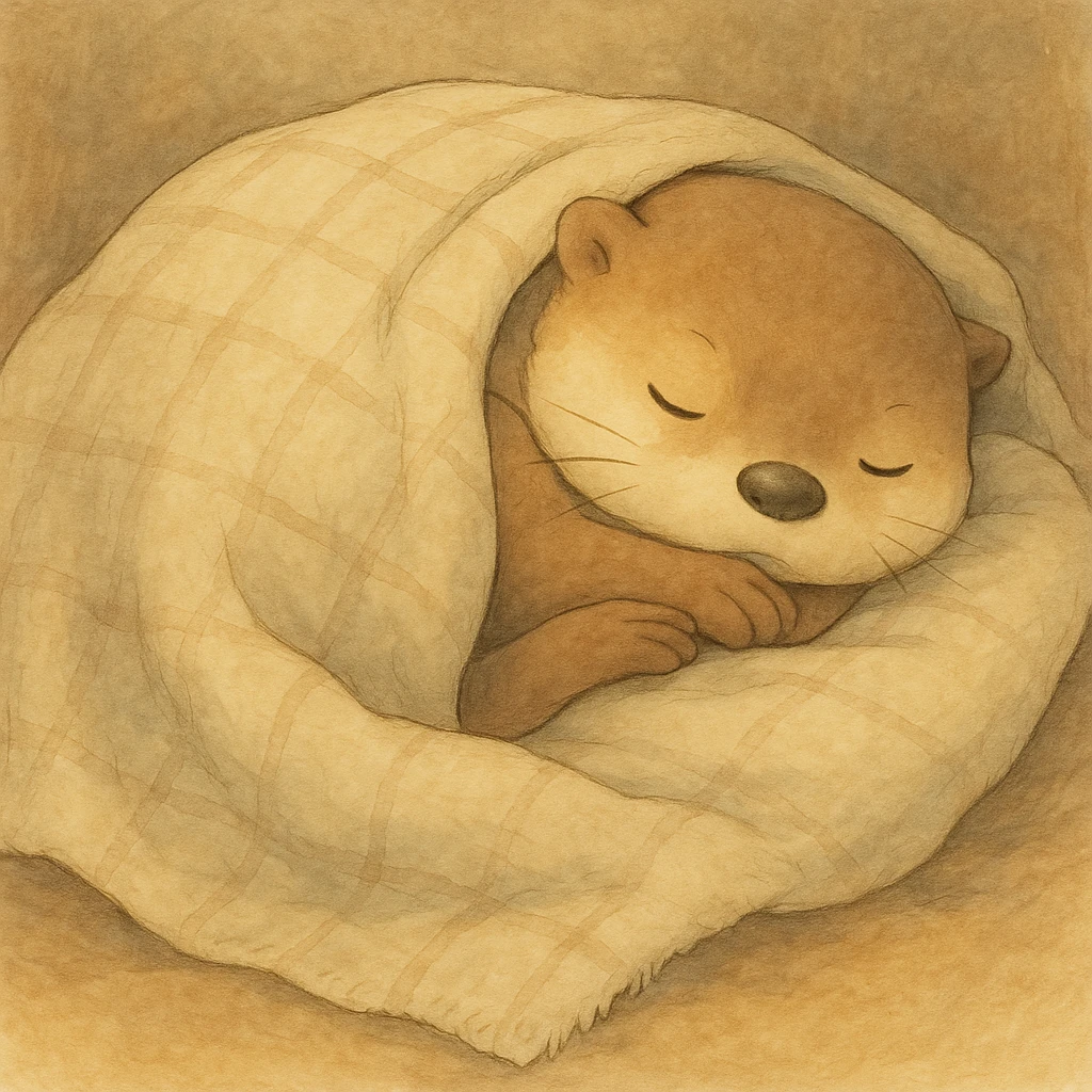 Add a soft, cozy blanket over the sleeping otter, keep gentle colors emoji