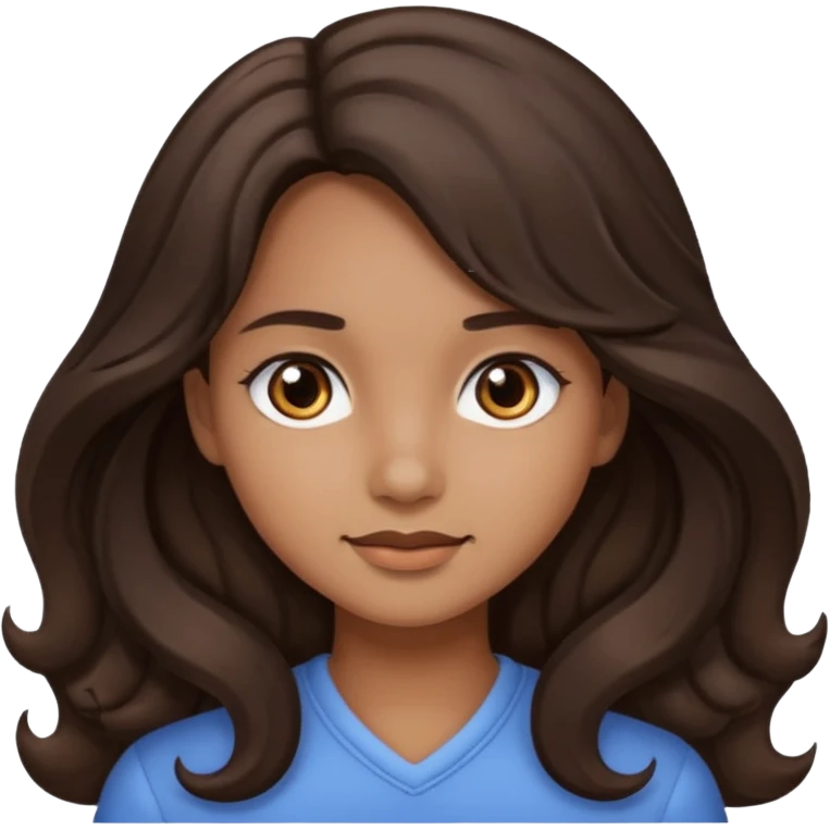 emoji of a girl with long wavy dark brown hair, dark brown eyes, and light brown skin emoji