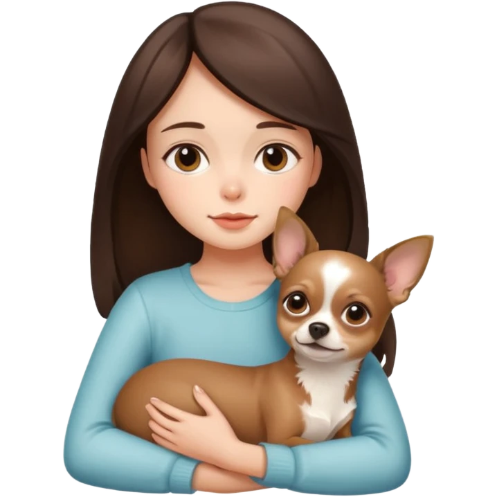 dreamy brunette girl and chihuahua sitting together emoji