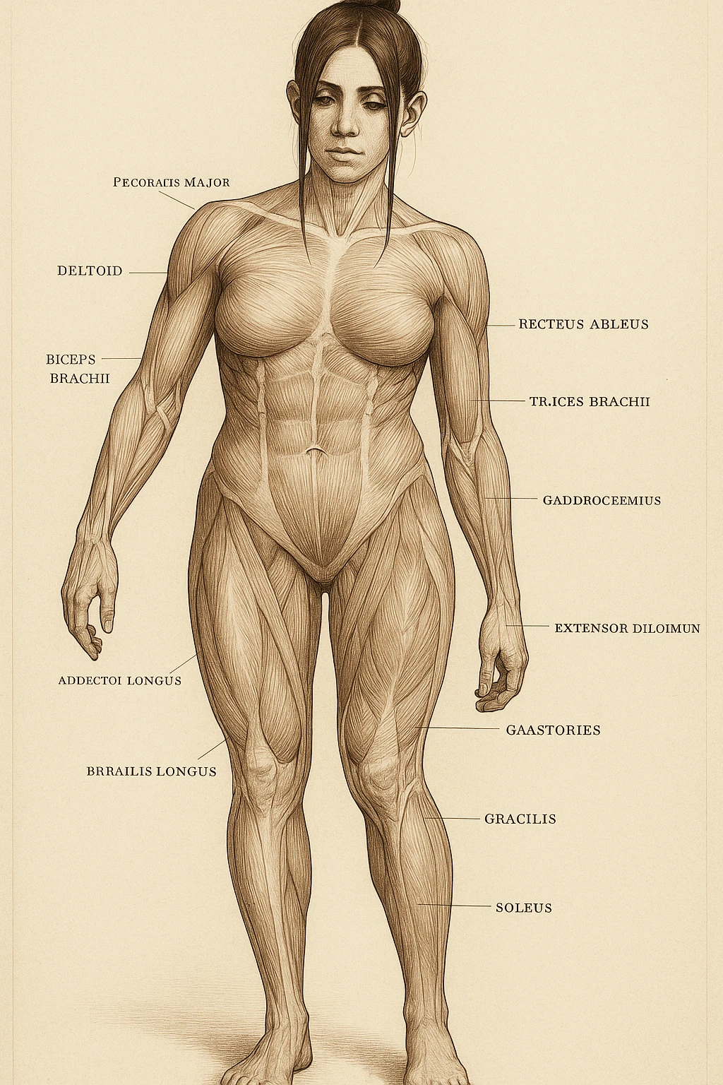 Anatomical style illustration inspired by the photo showing one leg visibly smaller and less hypertrophic than the other, highlighting the muscular difference between the legs, anatomical style, variant 3. emoji