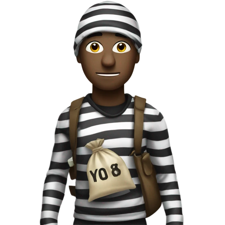 Robber with a money bag and black and white striped shirt emoji