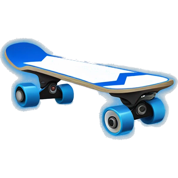electric skateboard with blue wheels and a lightning bolt on the dec emoji