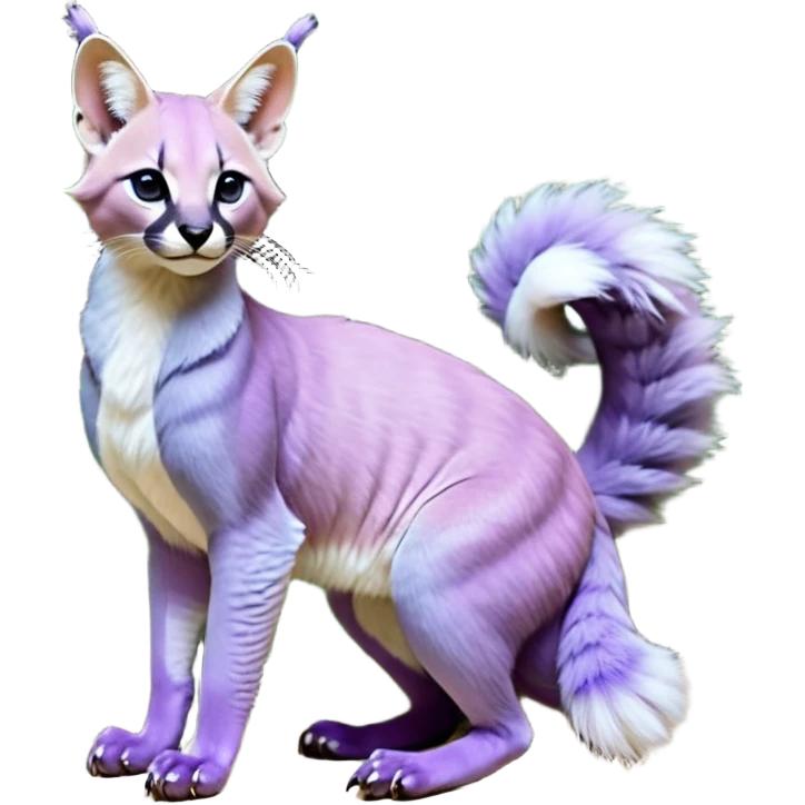 Colorful dark tropical pastel-lilac-lavender-violet iridescent pastel white glorious divine exotic cute cool beautiful shiny beautiful fantasy-caracal-civet-genet-sergal-vernid-Gryphon-Cacomistle-Trico-oncilla-animal-Fakémon-hybrid-fursona (full body) emoji
