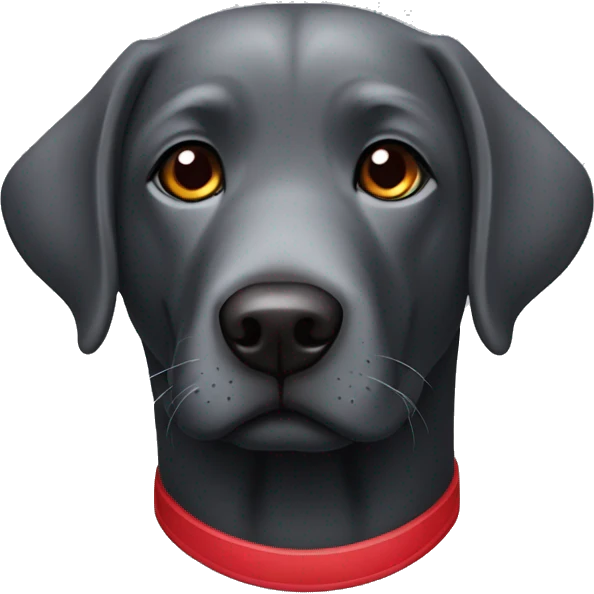 old slightly grey black labrador with a red collar that has nothing else on it. emoji