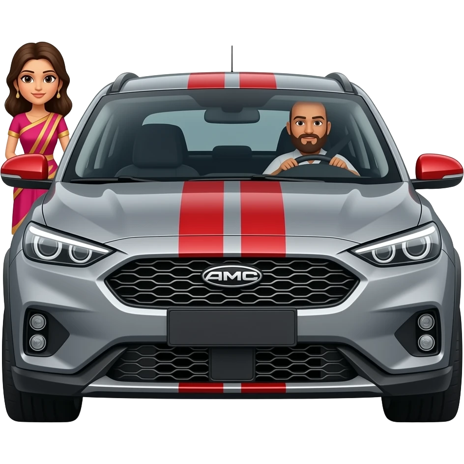 Front Grey and red can am maverick racing sxs with husband driving (he’s fat bald with really big beard)and wife that is Indian with brown hair emoji