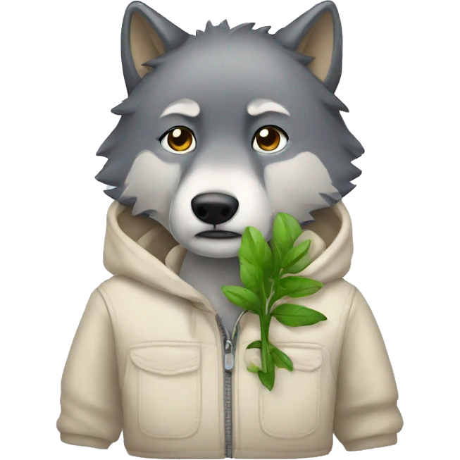 Wolf, plant, shy, sleepy clothes emoji