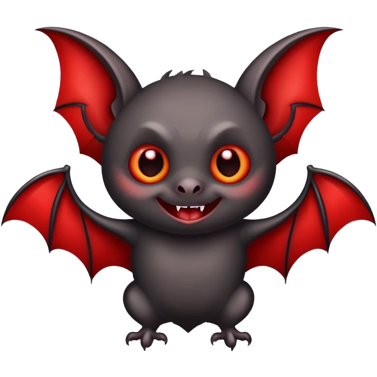 cute black vampire bat with red details happy emoji