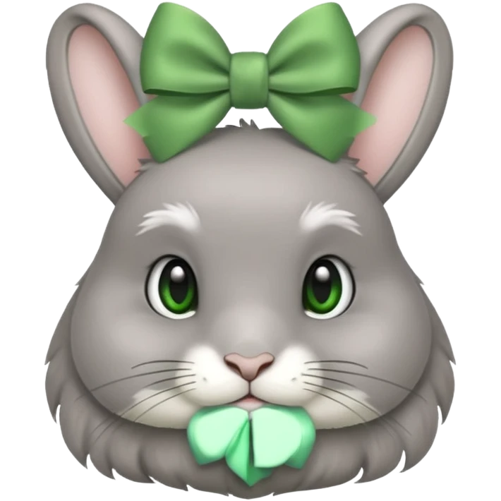 grey rabbit with green bow emoji