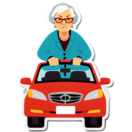 Angry Grandma drives car on right lane emoji
