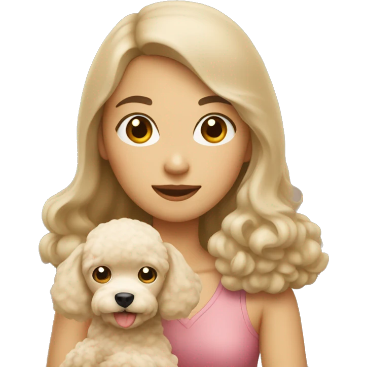 Asian girl holding beige poodle emoji