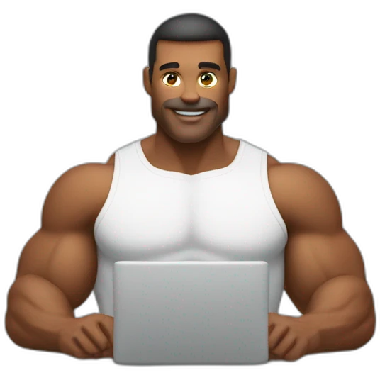 Homme musclé qui tient un ordinateur emoji