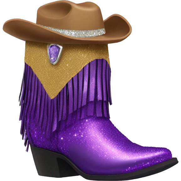 Realistic royal purple fashion cowgirl boots with sparkly shiny glitter fringe on them. emoji