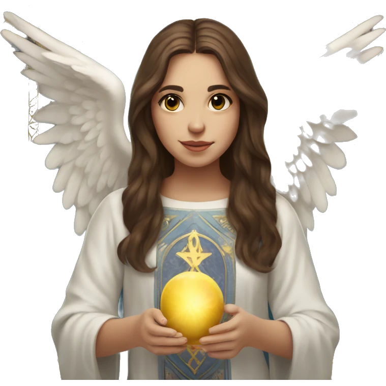 Beautiful angelic girl with straight brown hair with tarot cards emoji