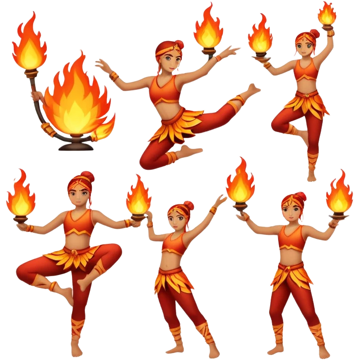 Пак для telegram: фаерщик крутит огонь разным стаффом emoji