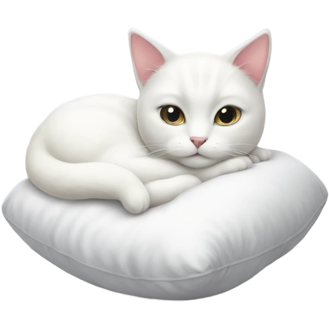 White cat snuggling pillows emoji