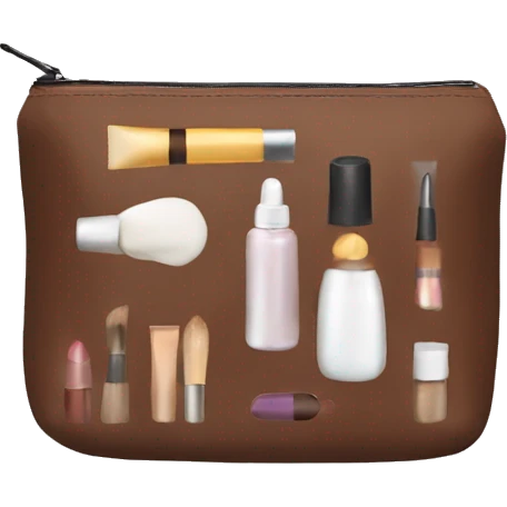 Brown Cosmetic Bag with cosmetics emoji