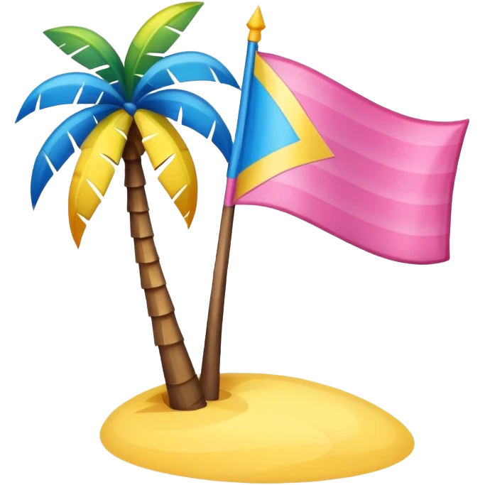 A pink flag on the sides two small blue triangles In the middle of the circle on the flag a small pink palm tree coming out of the sides  yellow circle with two thick yellow stripes emoji