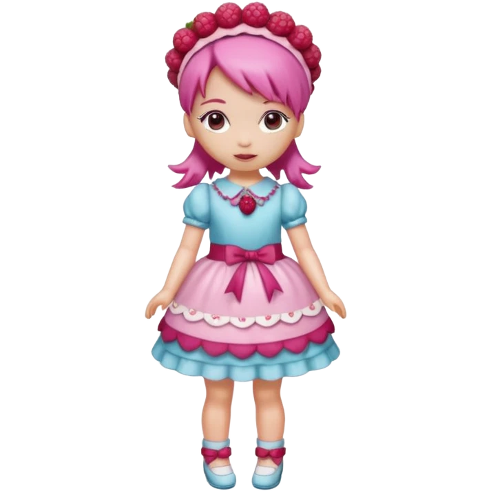 Isolated detaile illustration incredibly raspberry torte doll figurine full body with pink hair and a raspberry hairband emoji