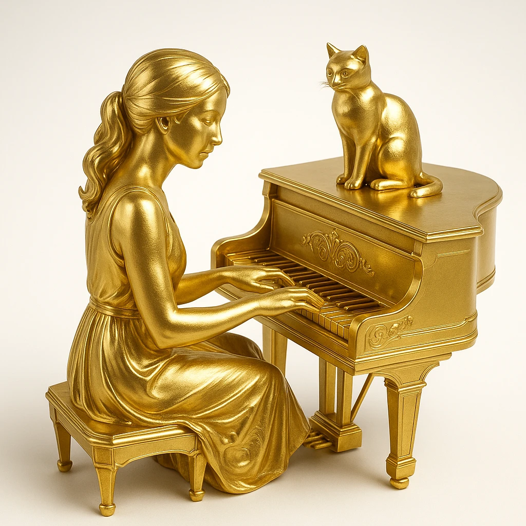 woman playing piano while her cat sits on top of the piano emoji