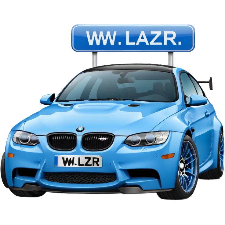 Make me an emoji with a blue bmw M3 and some kind of sign that says ‘W LZR’ emoji