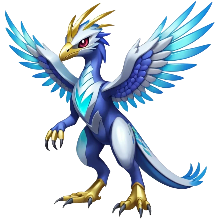 Shiny Futuristic Celestial Magical Ethereal Fakemon-HeadFeathers-Pokemon-Digimon-Spectrobes-Raptor-fusion, full body emoji