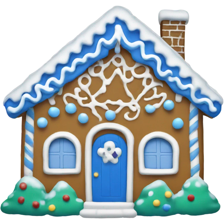 A blue and white gingerbread house emoji