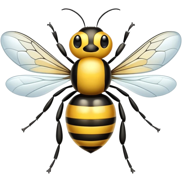 A cute yellow and black striped bee with transparent wings emoji