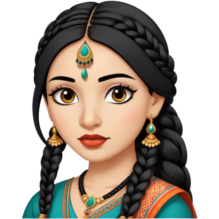Indian nose, pretty lips, indian  clothes, medium skin,  long black hair braid, pretty bratz baddie, black eyeliner emoji