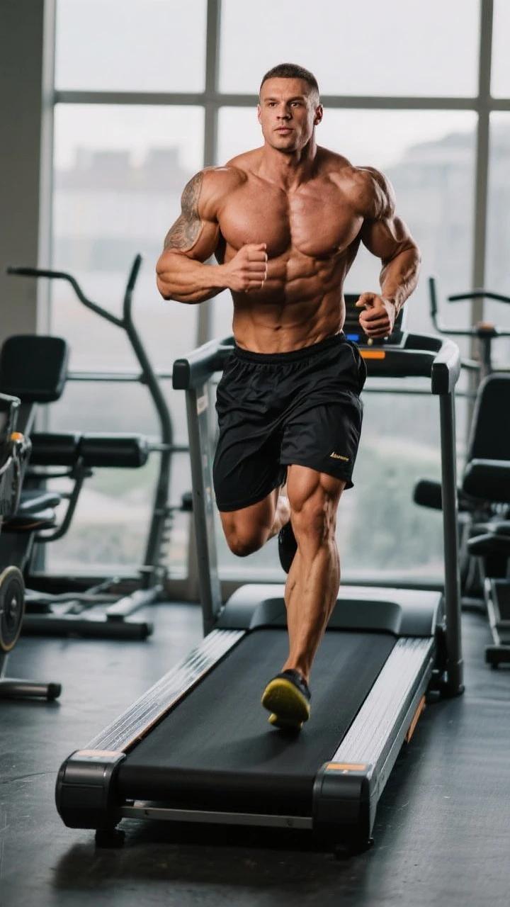 bodybuilder che corre sul tapisroulant emoji