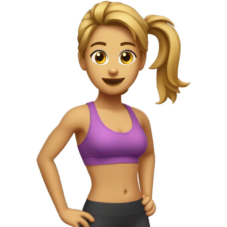 Chica de pelo lacio color castaño con marchitas rubias entrenando en el gym emoji